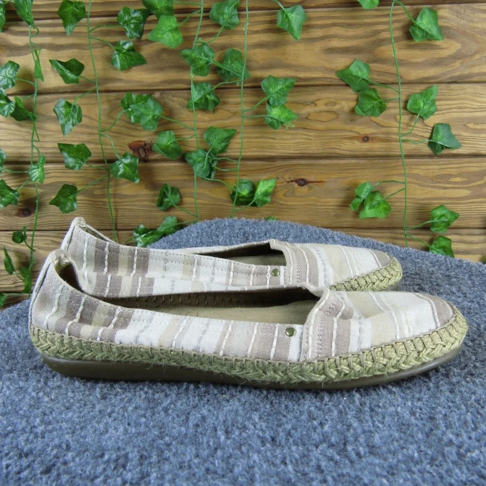 Aerosoles Solitaire Women Beige Striped Fabric‎ Flats 6.5 Espadrille Comfort